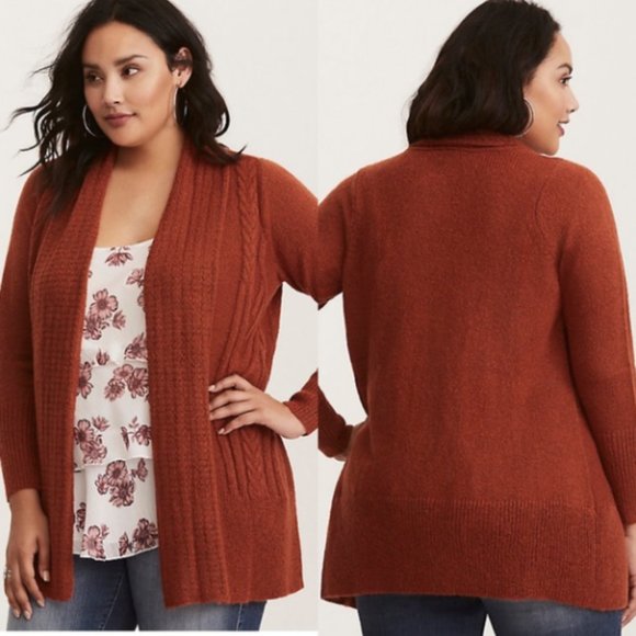 Torrid Rust Cable Knit Open Cardigan - Picture 1 of 12